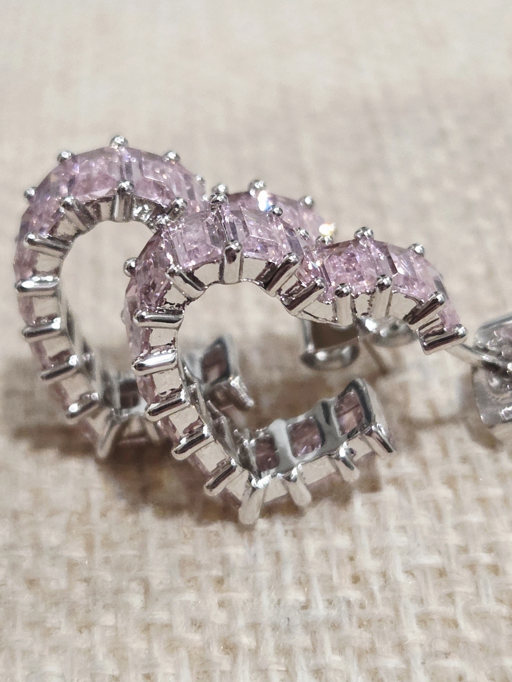 Pink Heart Hoop Earrings - Silver Tone